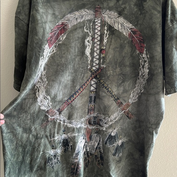 The mountain green tie-dye Boho western peace native tee shirt XL cotton feather - Picture 3 of 11